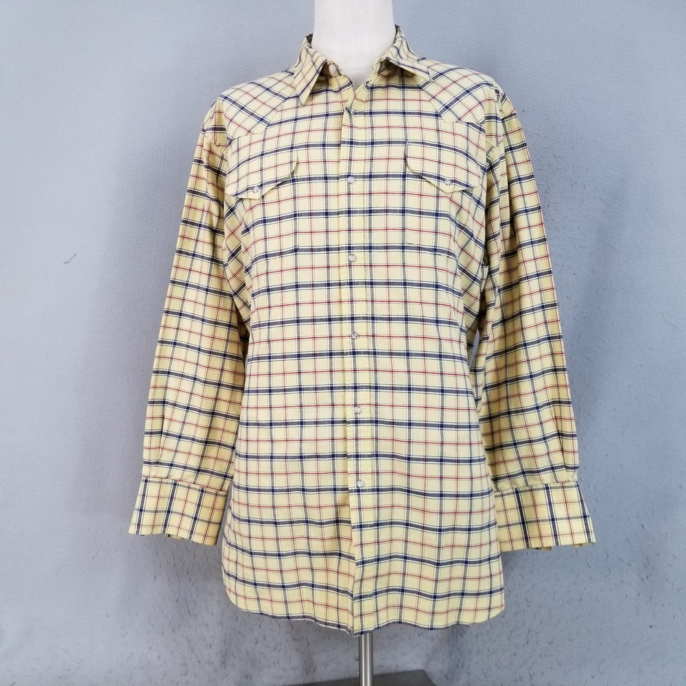 Ely Cattleman Shirt Mens XXL Yellow Plaid Western Pearl Snap Heavy Oxford Rodeo